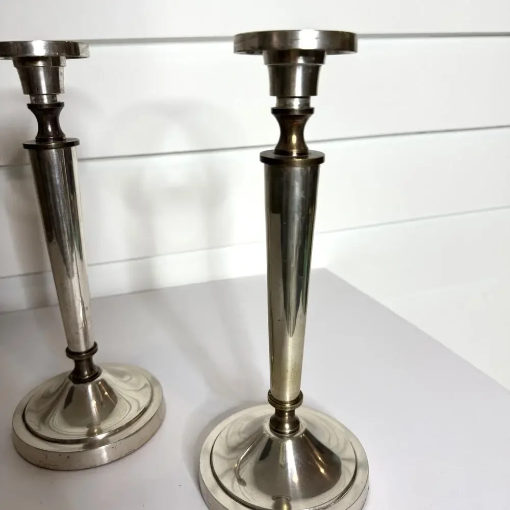 Restoration Hardware Northend Taper Pair of 2 Silver Brass Candle Stick Holders